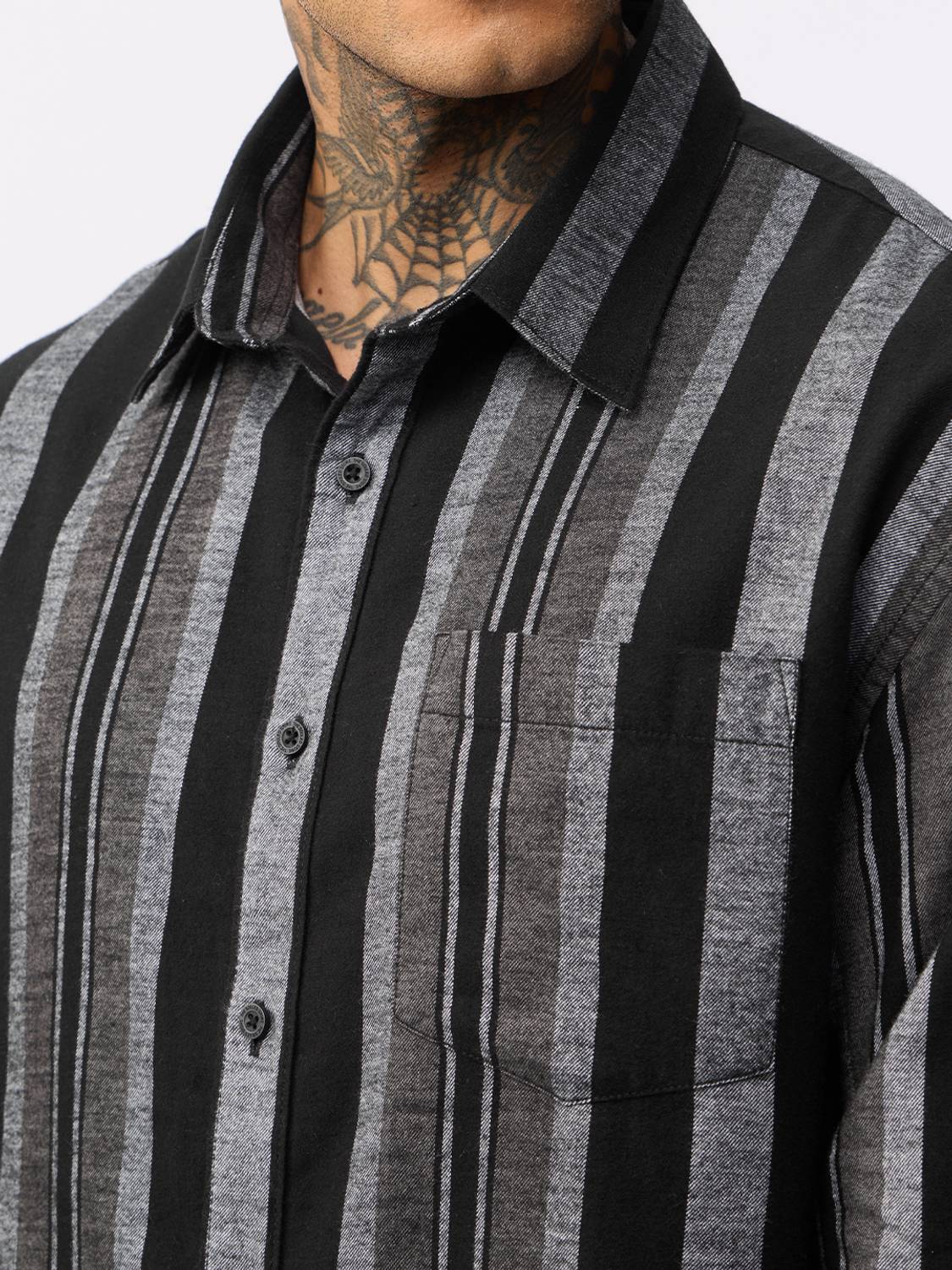 The Souled Store Men Striped Casual Black, Grey Shirt - Image 2