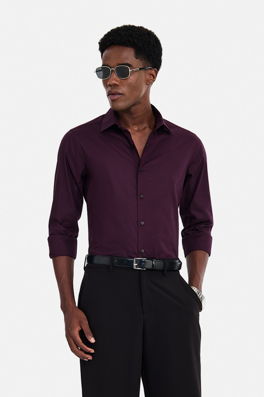 Image of Snitch Men Solid Formal Purple Shirt