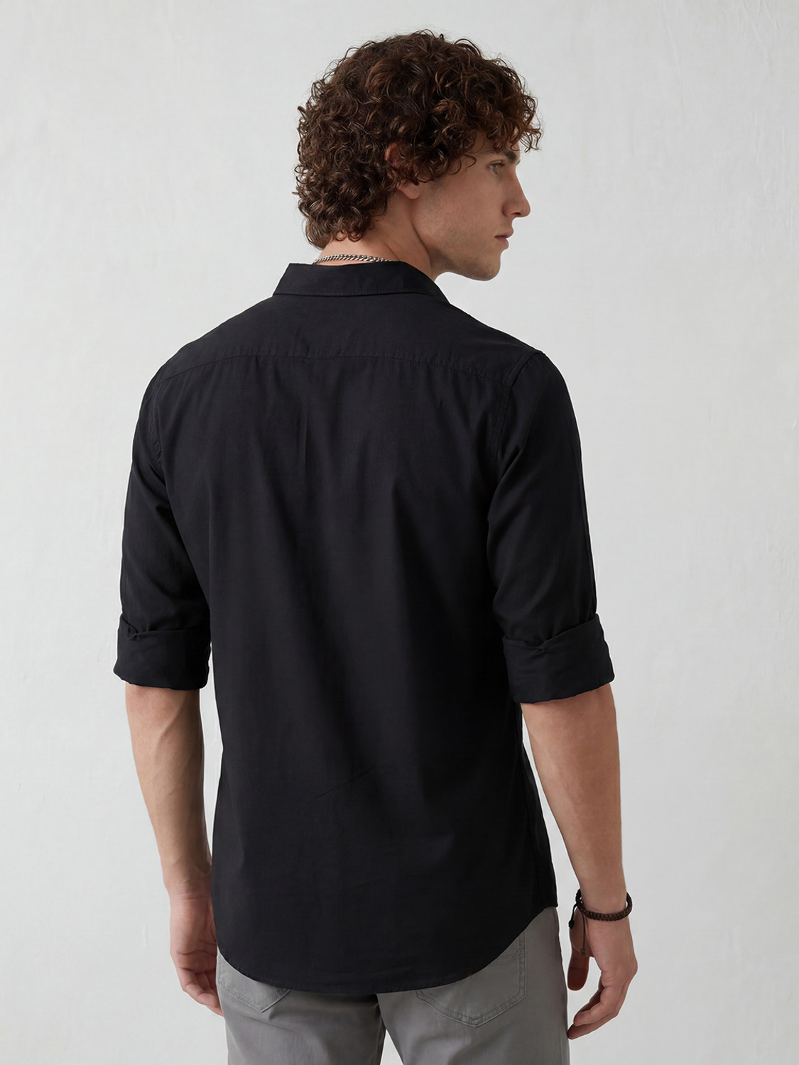 Image of WROGN Men Solid Casual Black Shirt