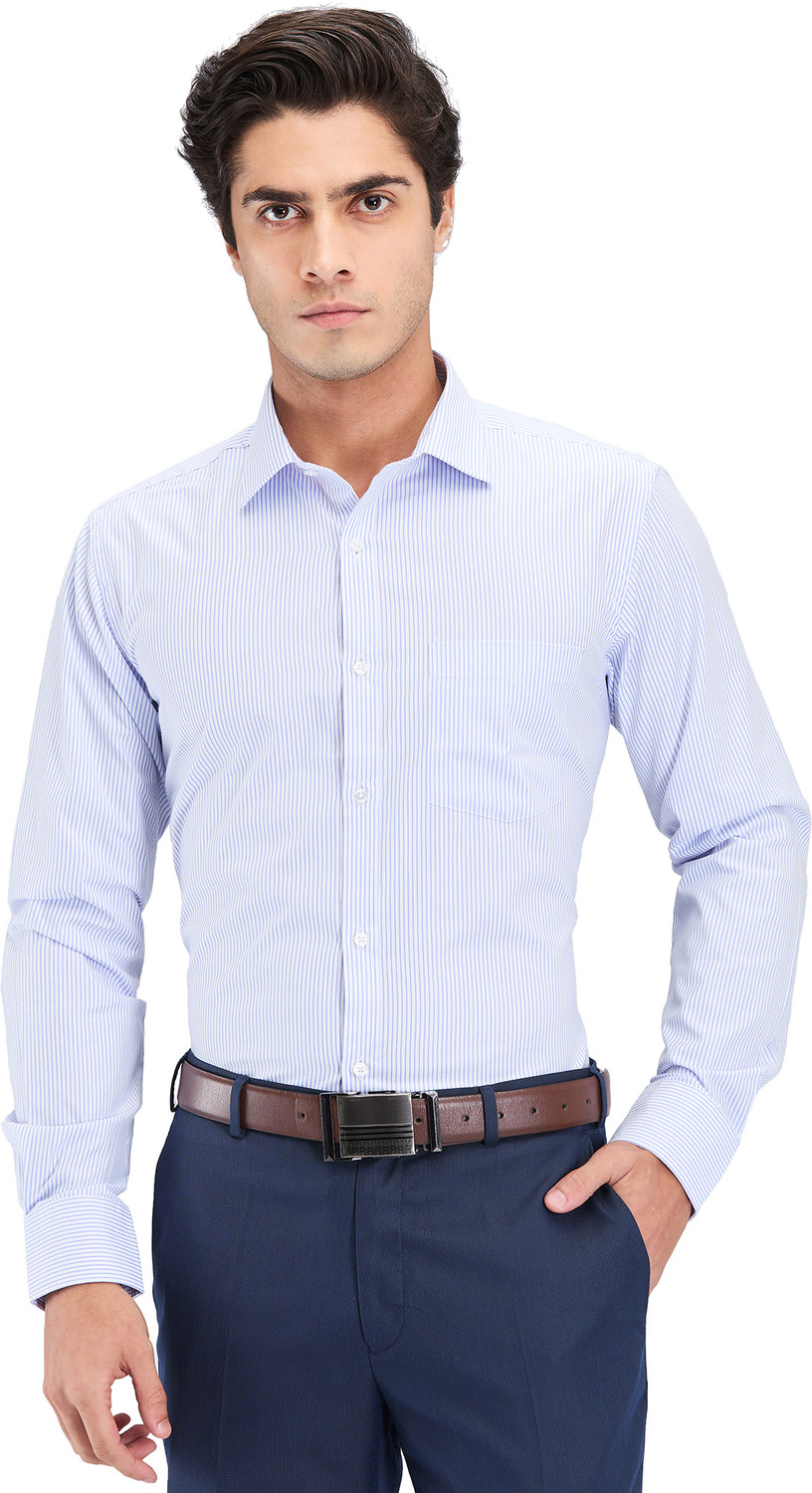 Image of PARK AVENUE Men Striped Formal Blue Shirt