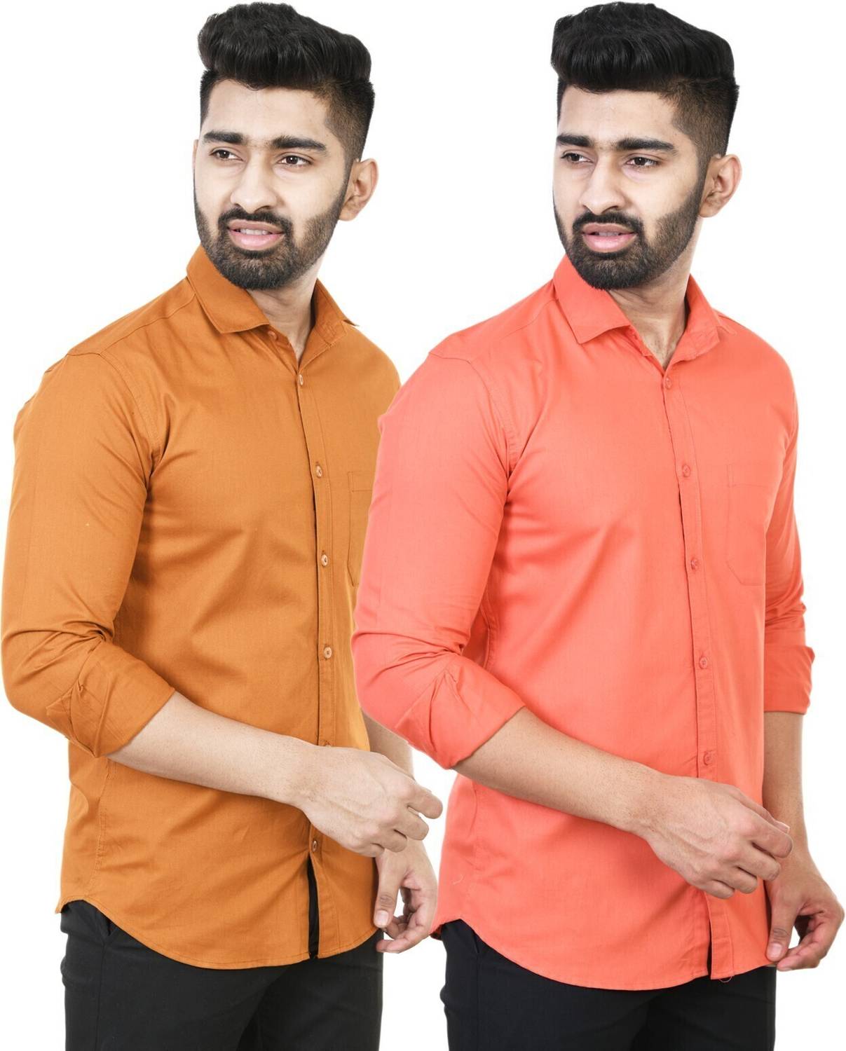 Feel high Men Regular Fit Solid Spread Collar Casual Shirt (Pack
