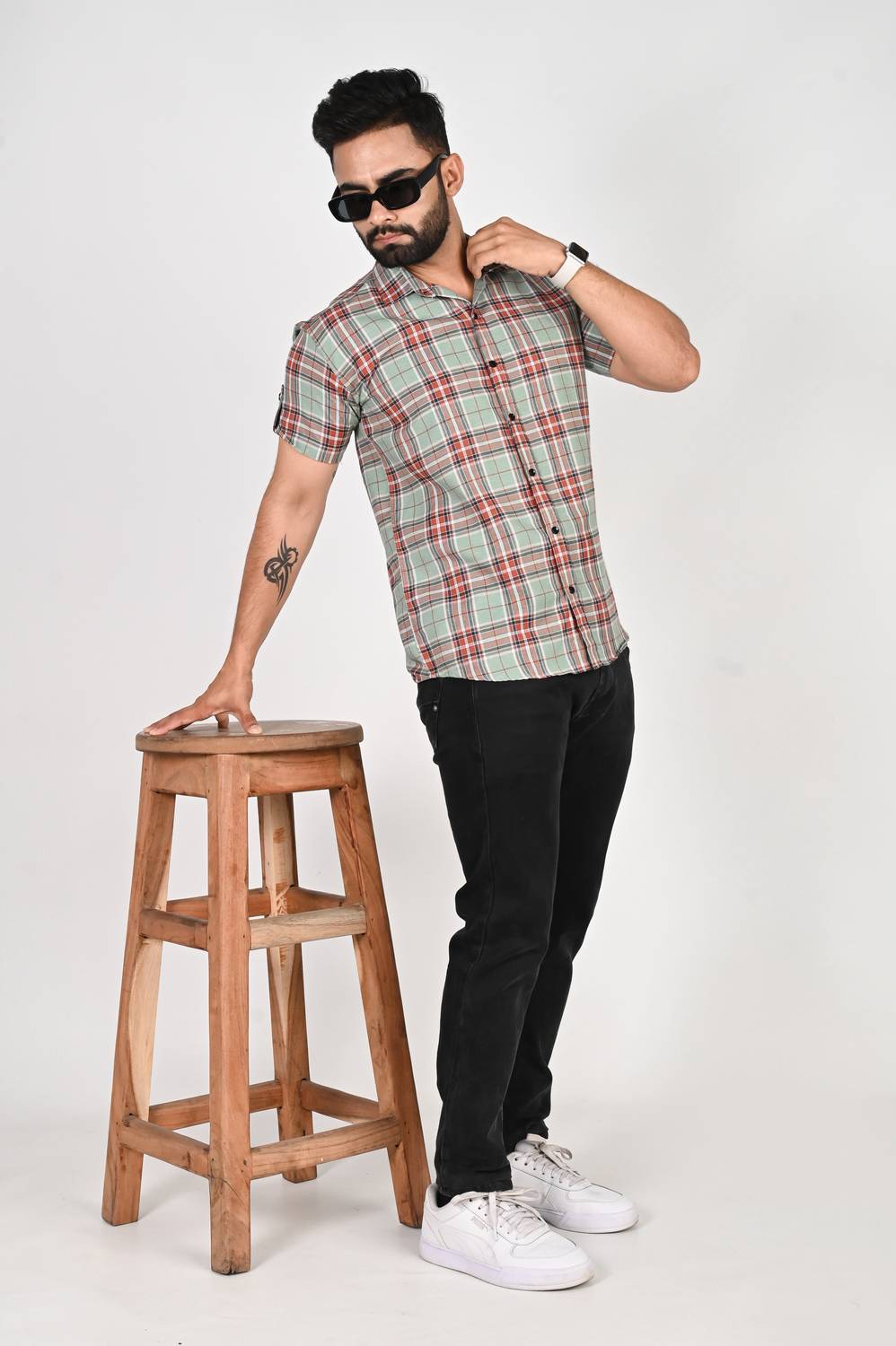 Tanip Men Checkered Casual Green, Multicolor Shirt