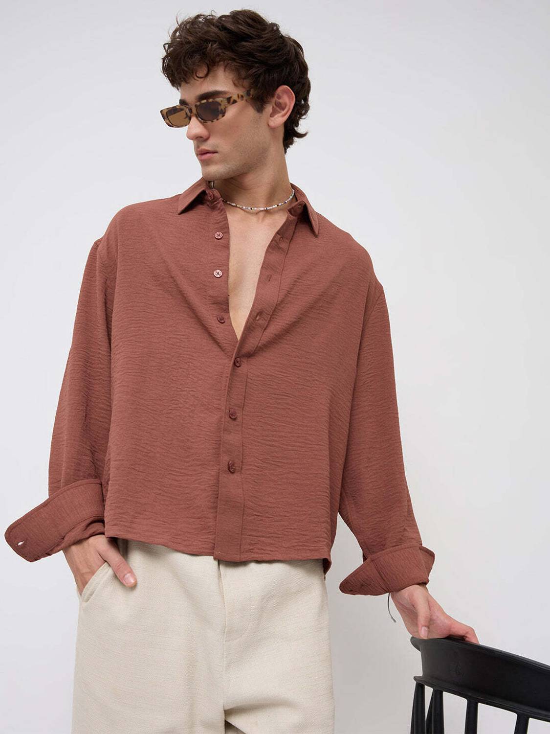 VASTRADO Men Solid Casual Brown Shirt