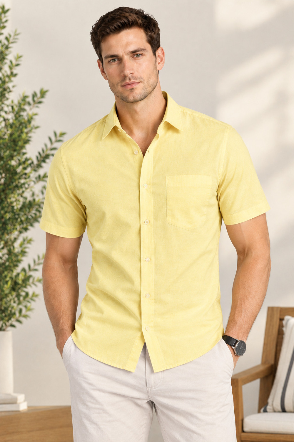 Image of GCX Men Regular Fit Solid Spread Collar Formal Shirt
