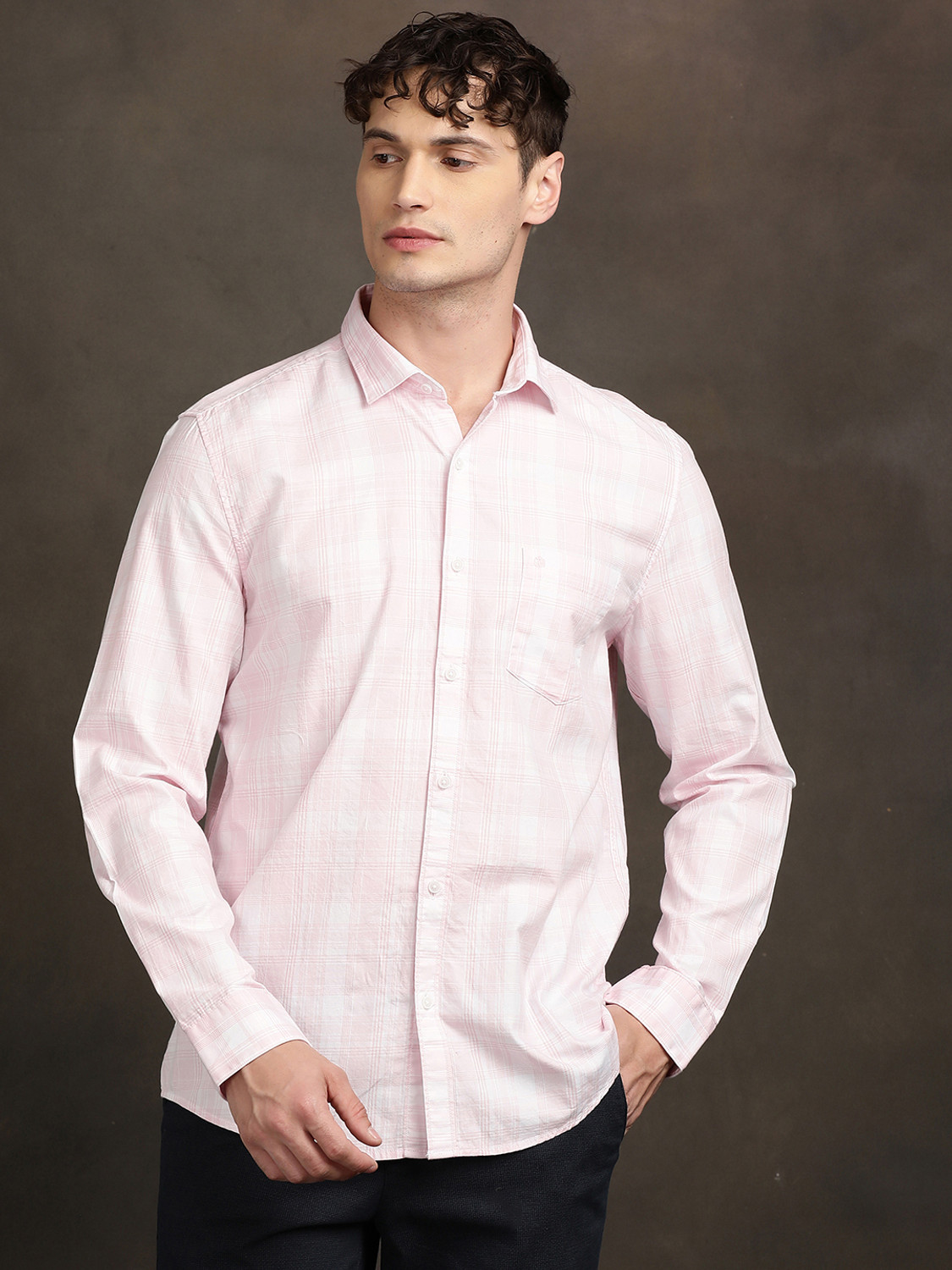 Image of TURTLE Men Checkered Casual Pink Shirt
