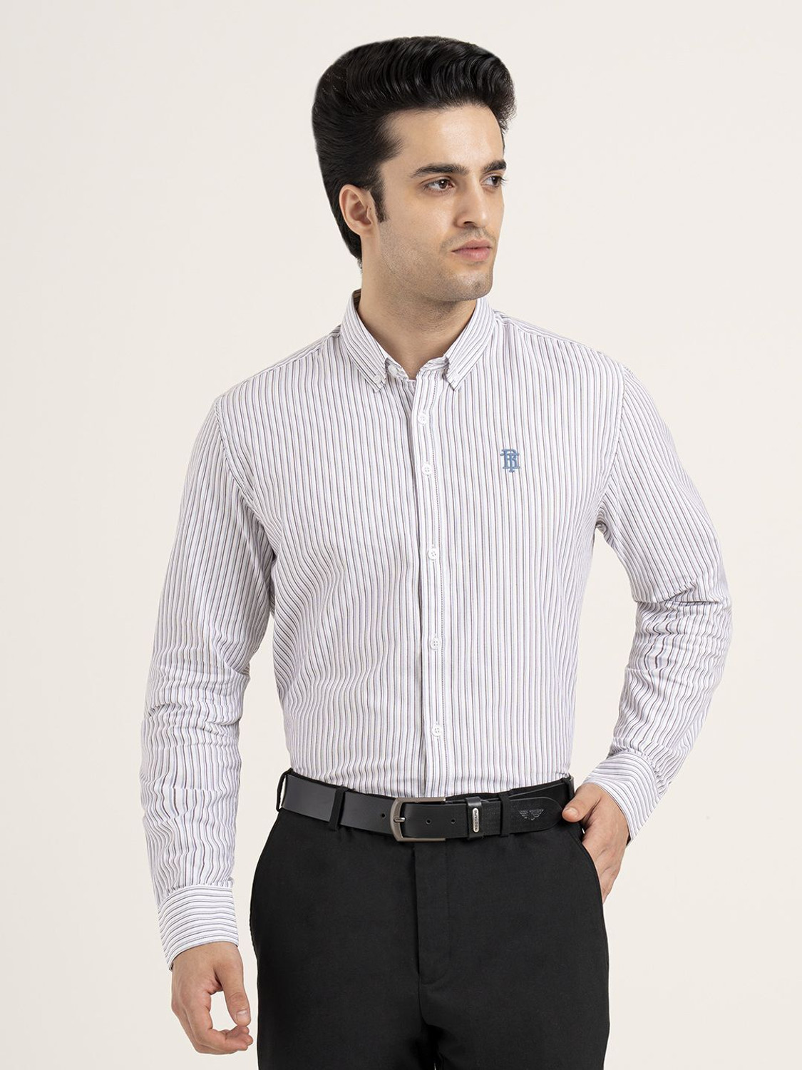 Image of RED TAPE Men Striped Casual Purple, White Shirt