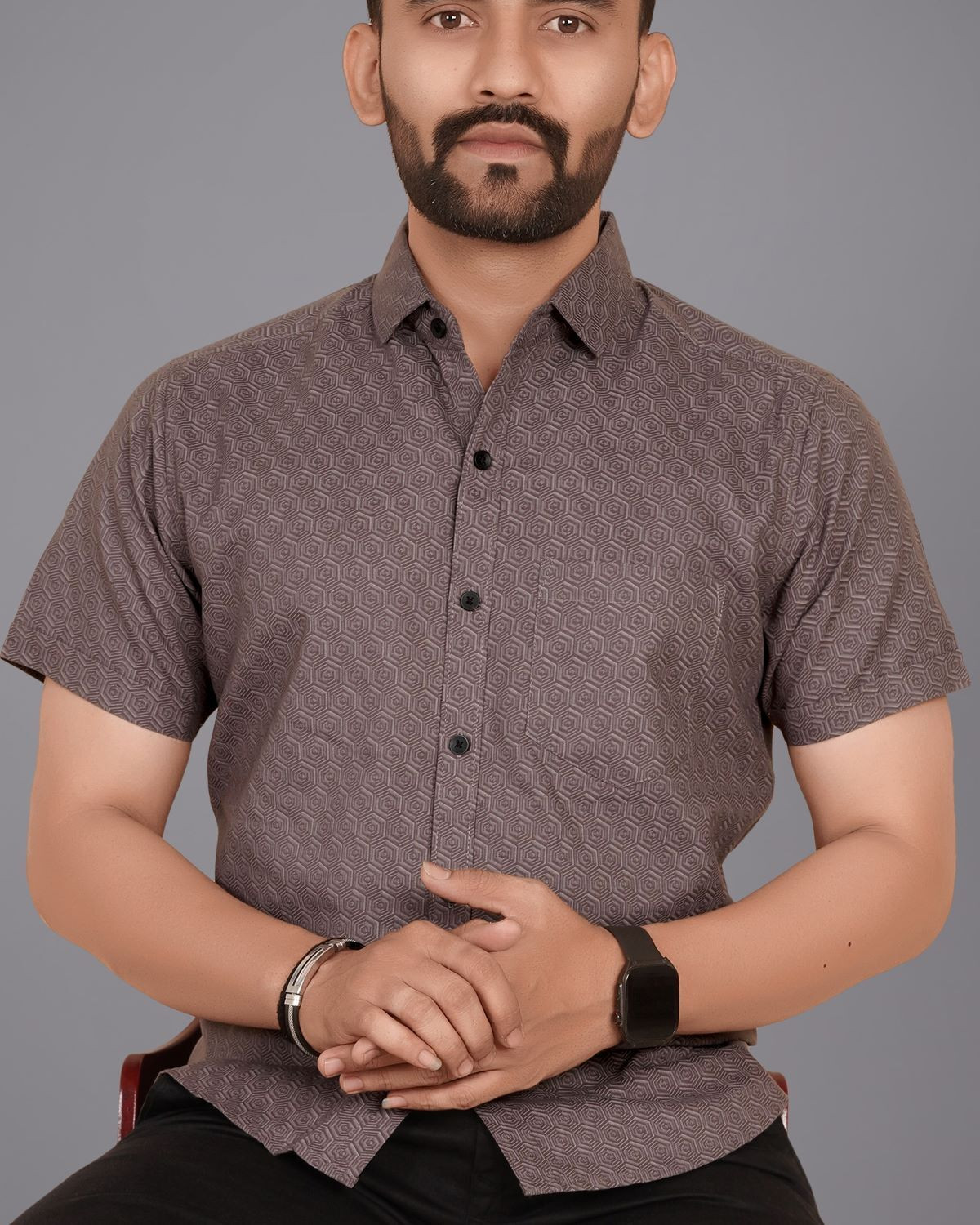Image of Voroxy Men Self Design Casual Brown Shirt