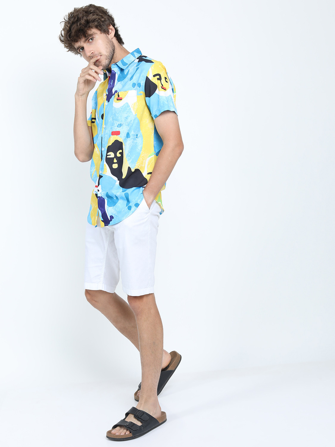 Image of HIGHLANDER Men Printed Casual White Shirt