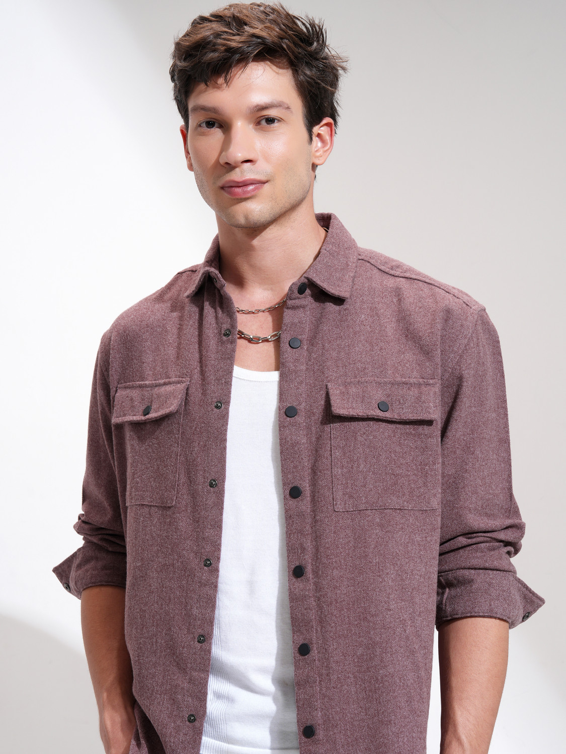 Image of HIGHLANDER Men Self Design Casual Maroon Shirt