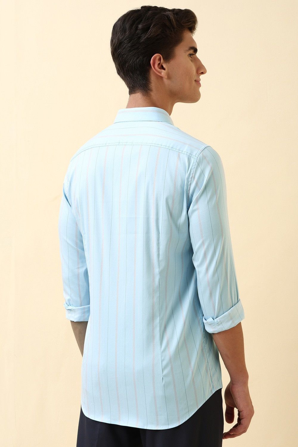 Image of Allen Solly Men Striped Casual Light Blue Shirt
