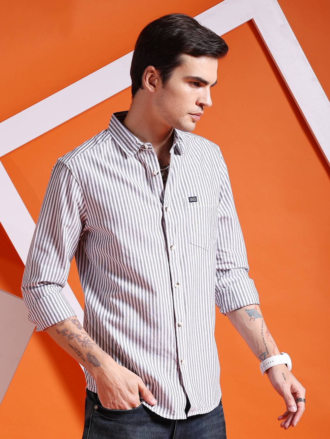 The Indian Garage Co. Men Striped Casual Black Shirt - Image 4