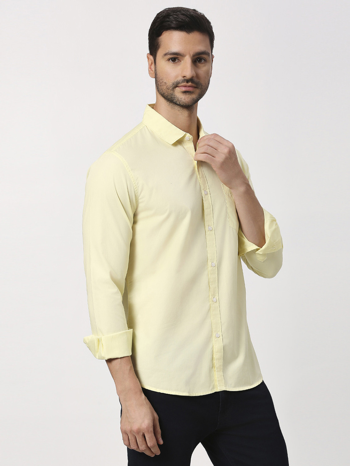 Image of NADASM Men Solid Casual Yellow Shirt