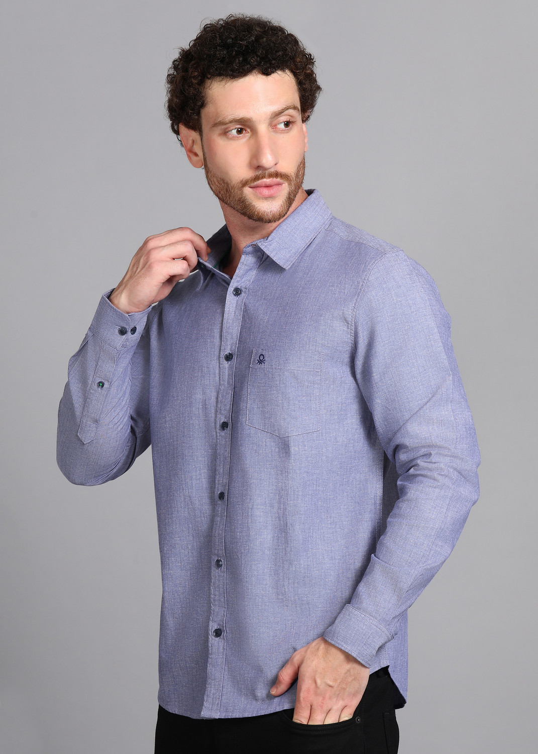 Image of United Colors of Benetton Men Solid Casual Blue Shirt