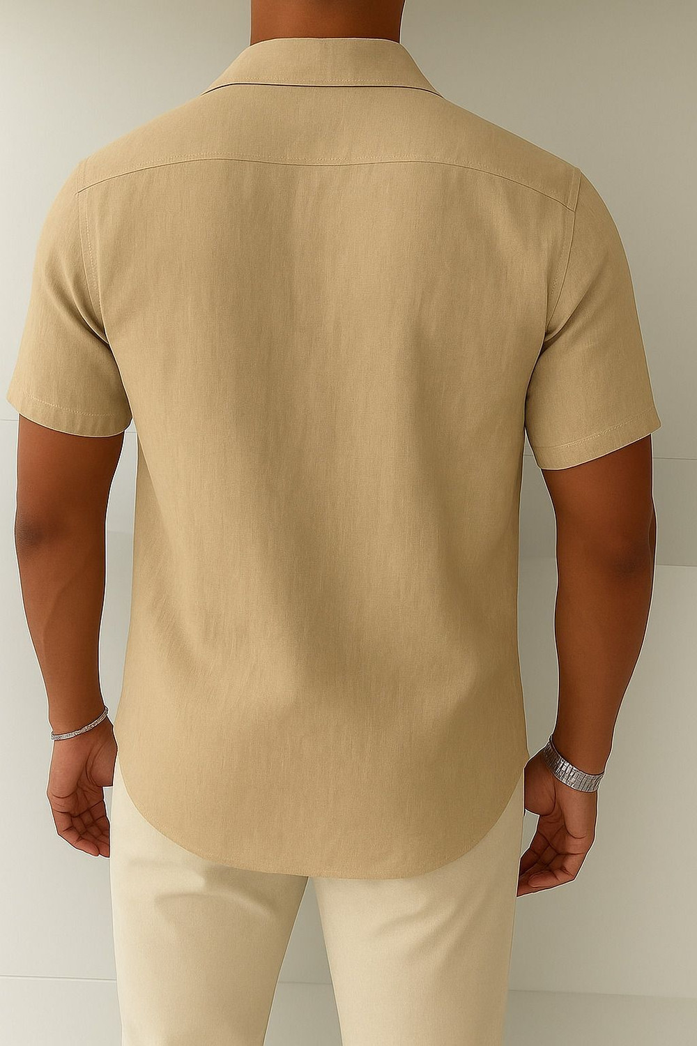 Image of LEMZODIC Men Embroidered Casual Beige Shirt