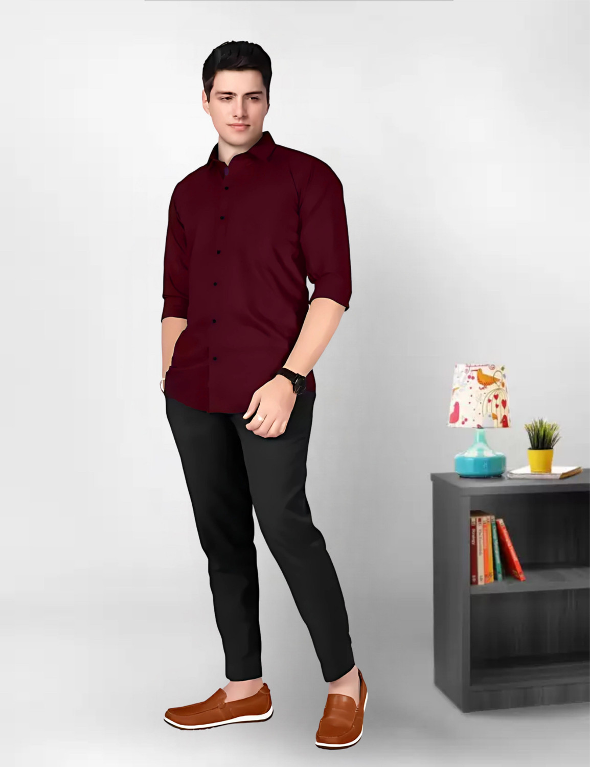 Image of EVIQE Men Solid Formal Maroon Shirt