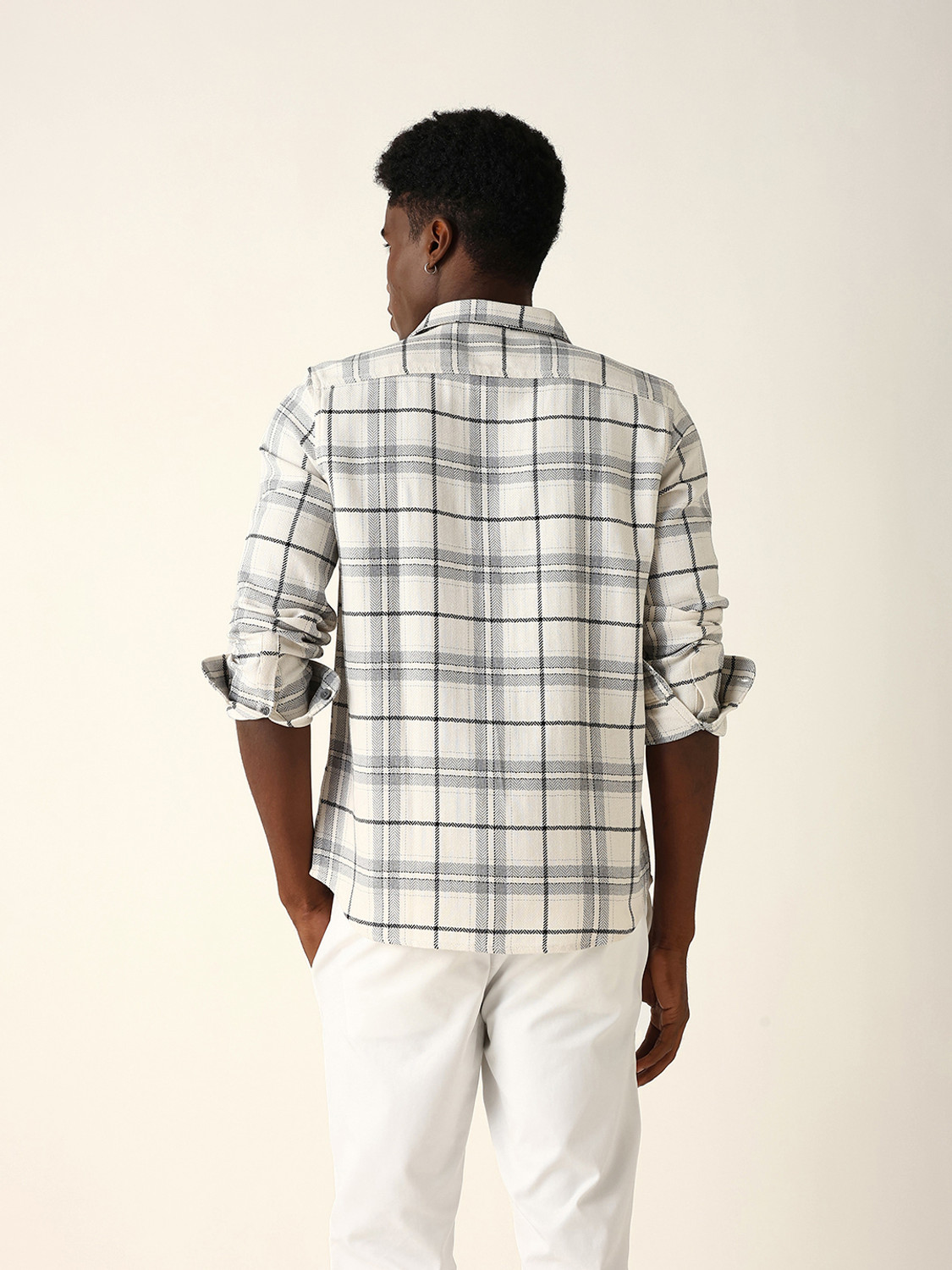 Image of THE BEAR HOUSE Men Checkered Casual White Shirt