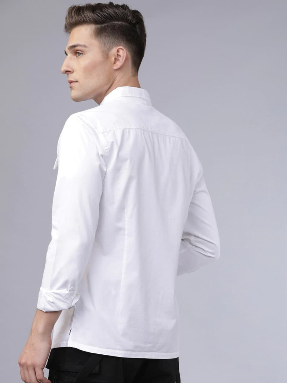 Image of EMTY FASHION Men Solid Casual White Shirt