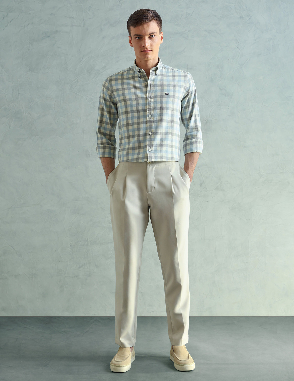 Image of Arrow Sport Men Checkered Casual Blue Shirt
