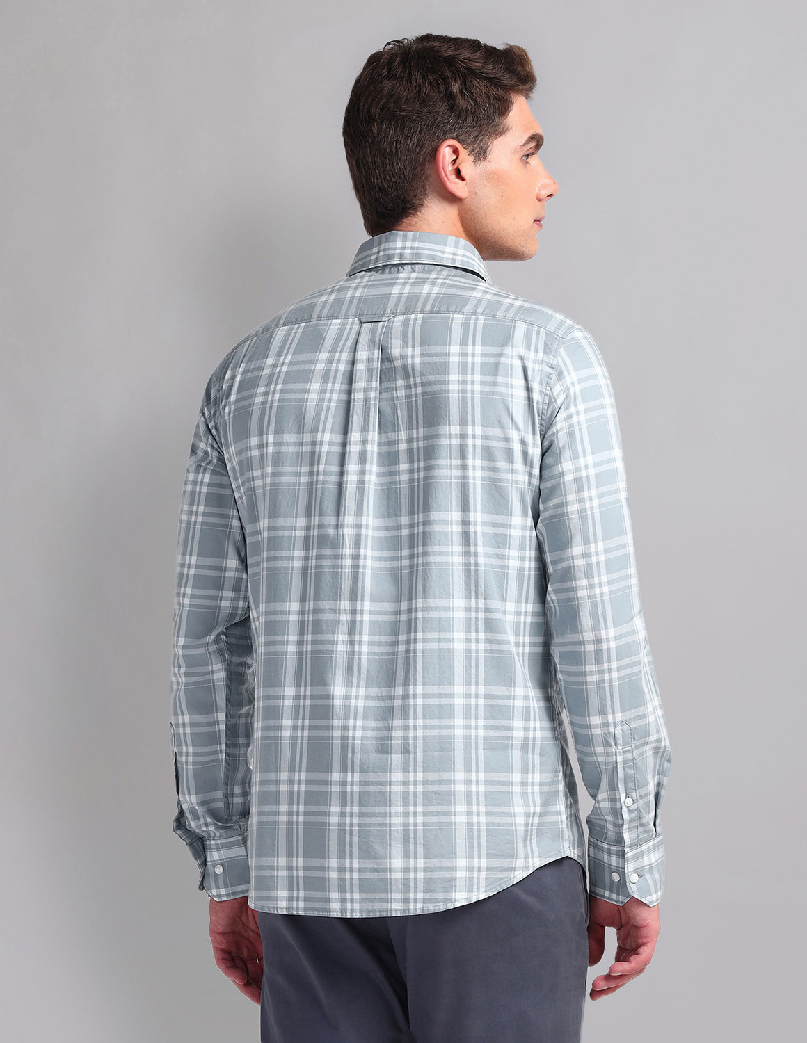 Image of AD by Arvind Men Checkered Casual Grey Shirt