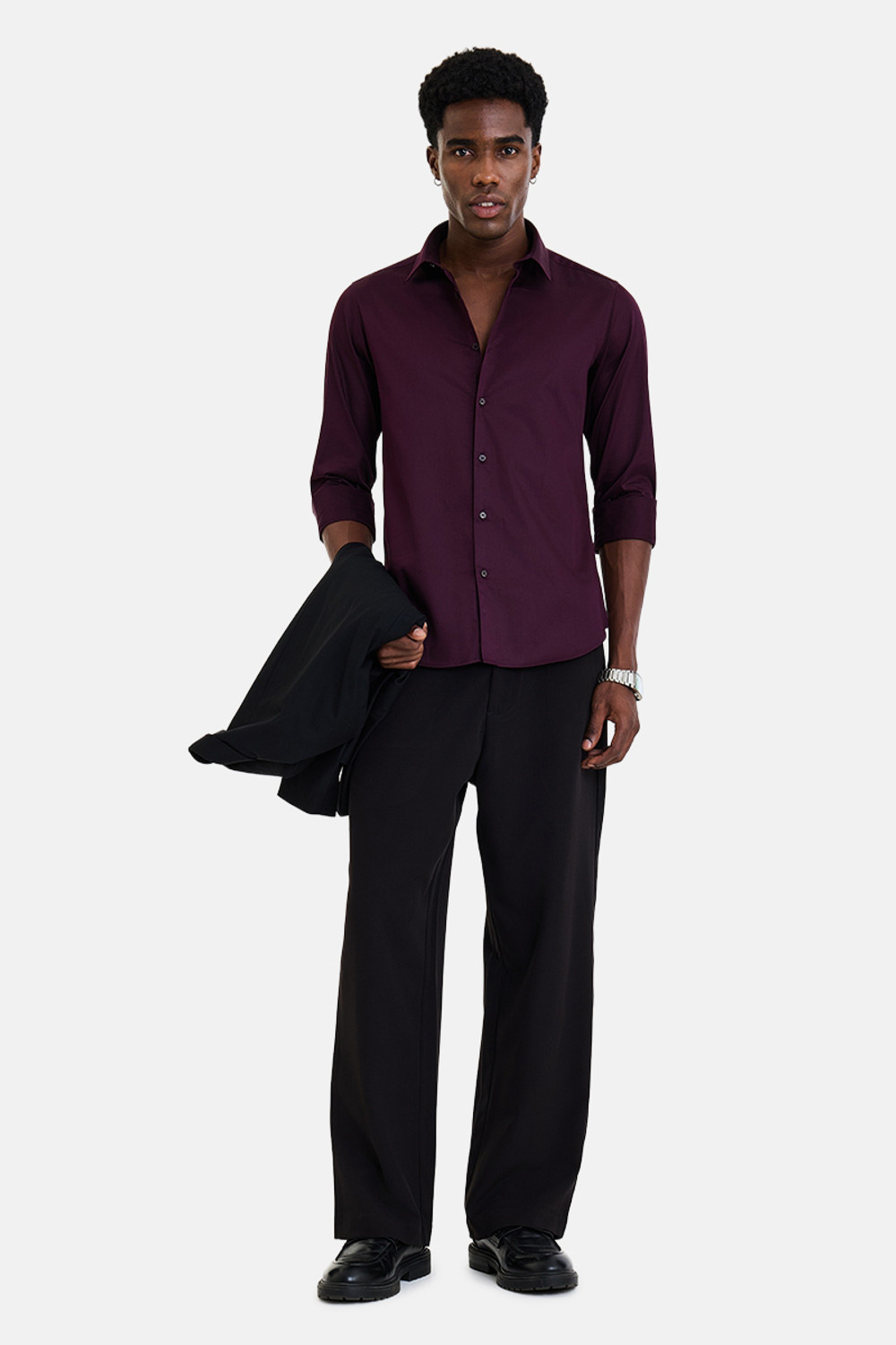 Image of Snitch Men Solid Formal Maroon Shirt