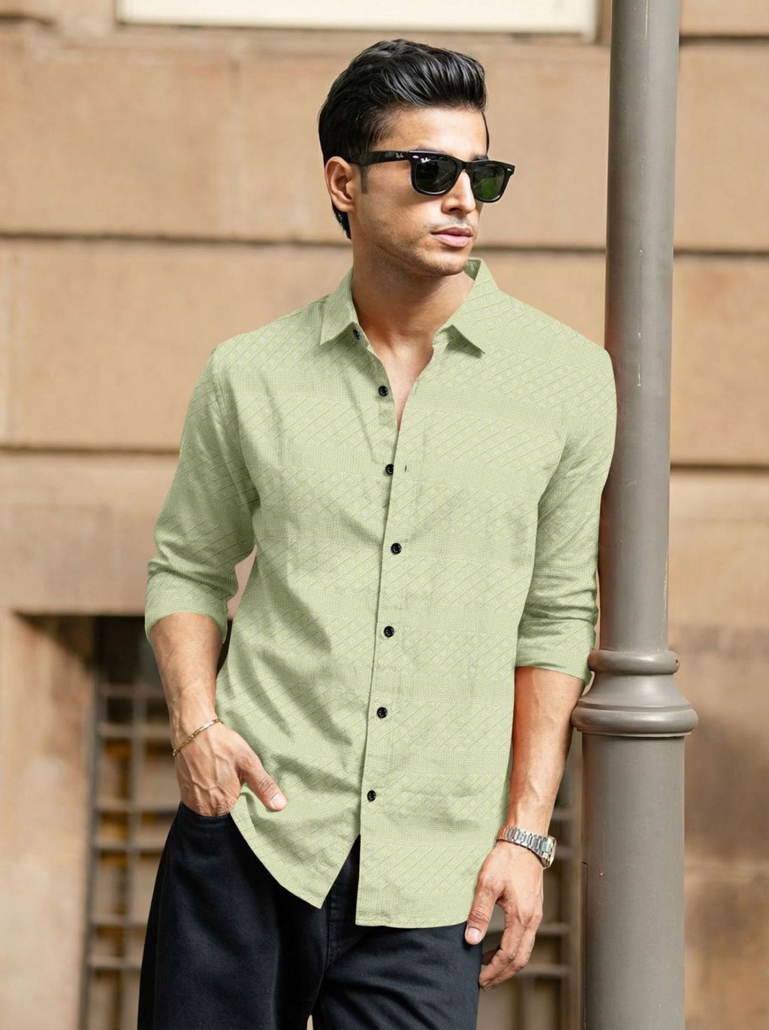 Image of Tyzlo Men Solid Casual Light Green Shirt