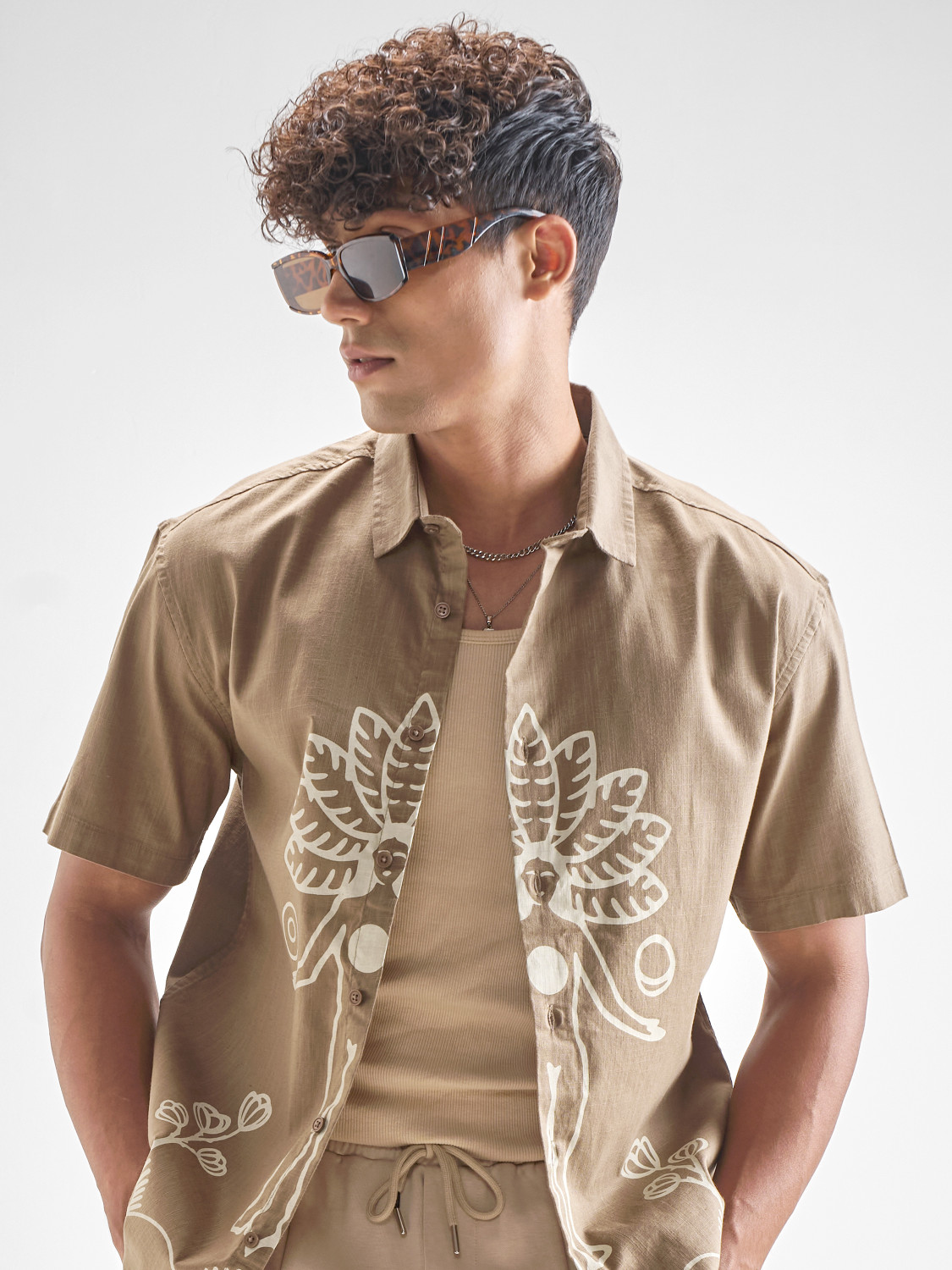 Image of HIGHLANDER Men Printed Casual Brown Shirt
