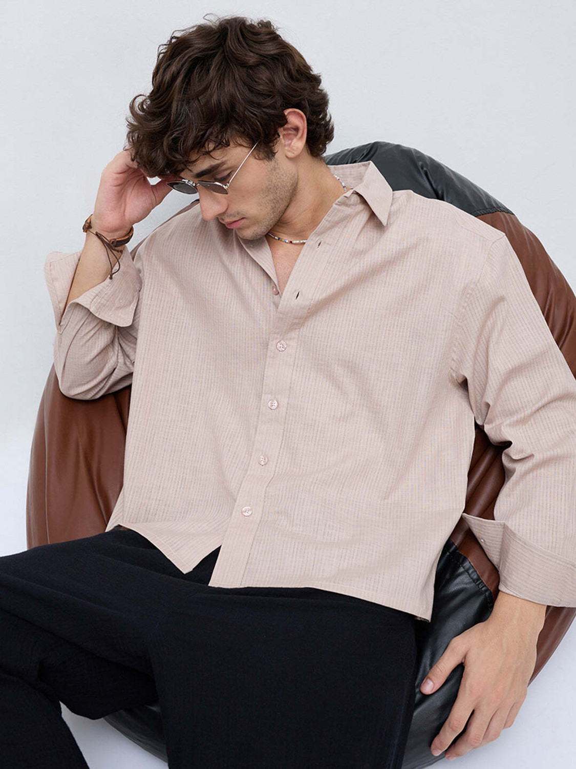 Image of VASTRADO Men Solid Casual Beige Shirt