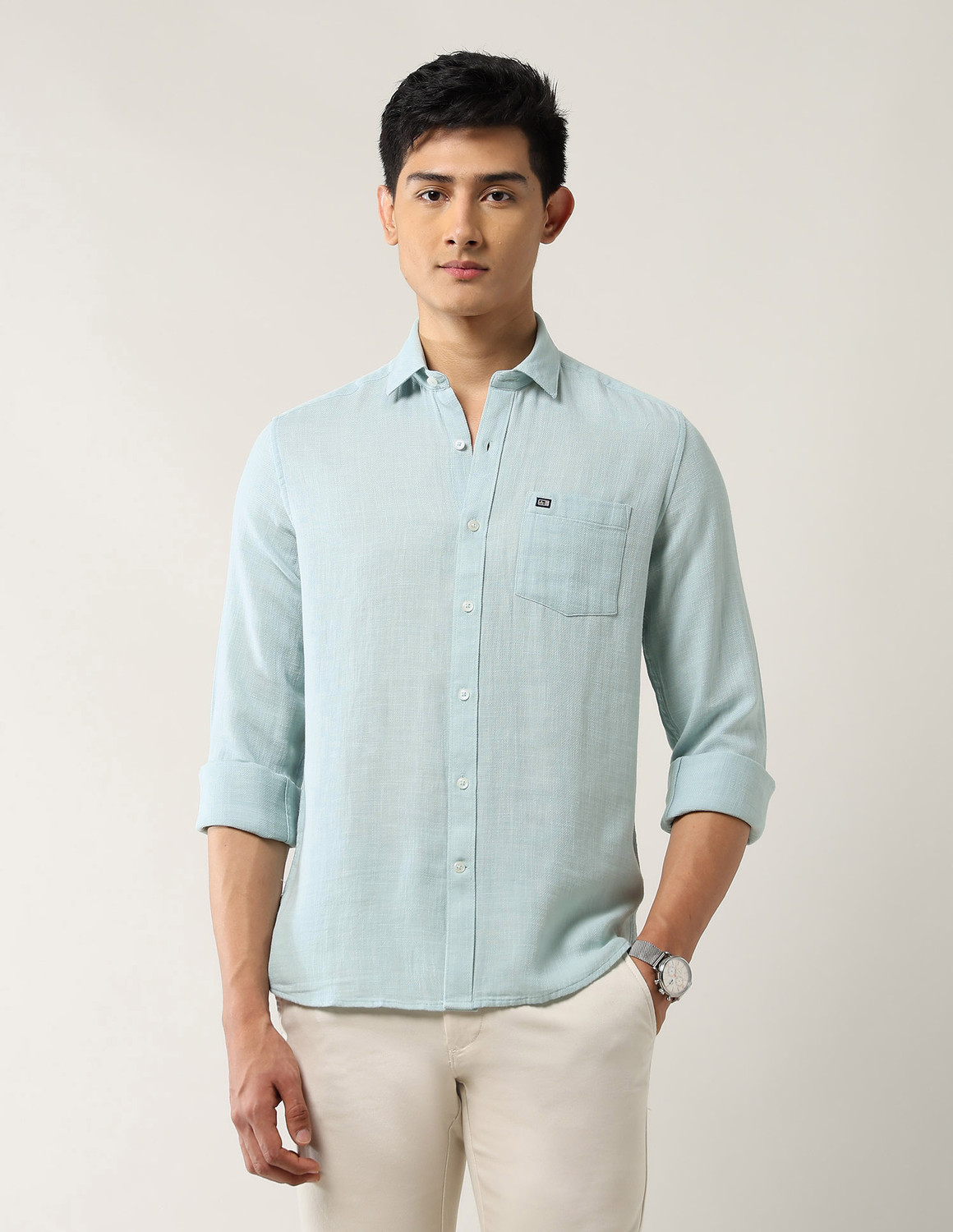 Image of Arrow Sport Men Solid Casual Green Shirt