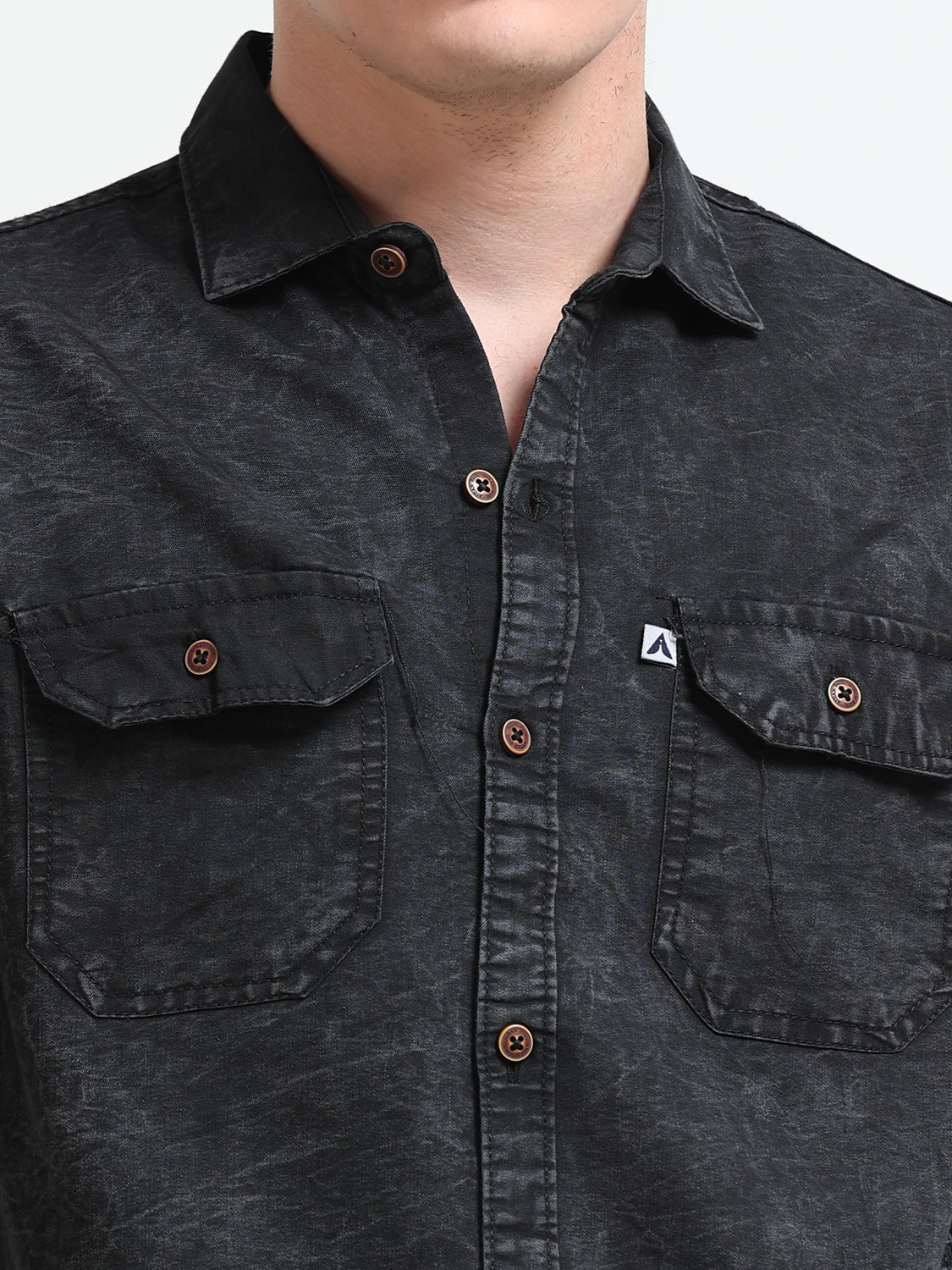 Image of AIDAN PAUL Men Washed Casual Black Shirt