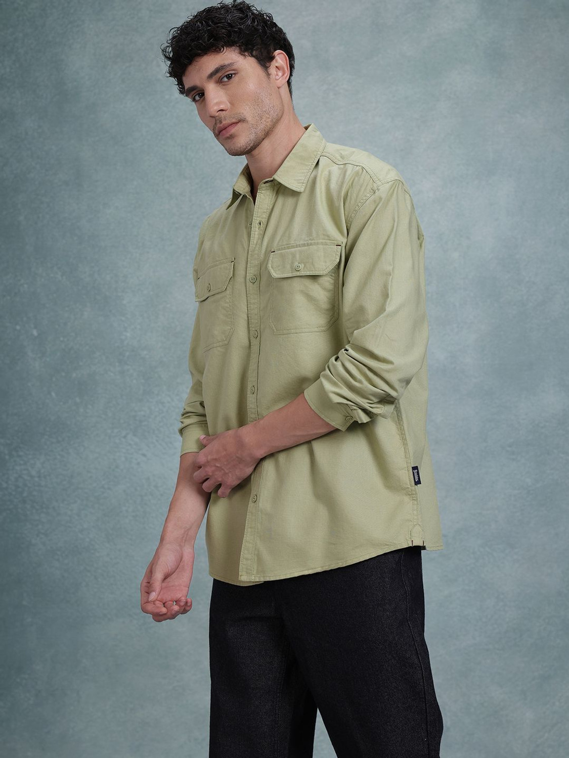Image of Roadster Men Solid Casual Green Shirt