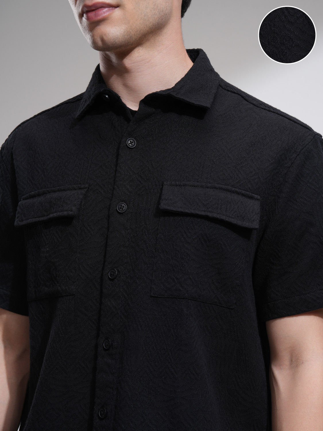 Image of HIGHLANDER Men Self Design Casual Black Shirt