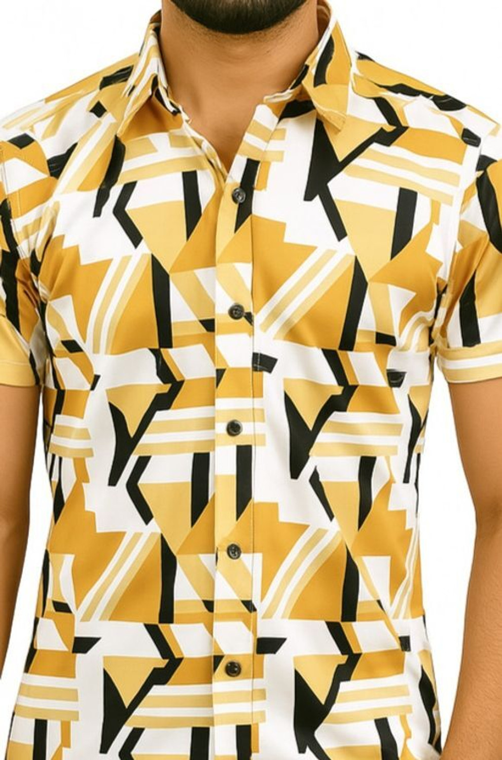 Image of AVOLT Men Printed Casual Yellow, Black Shirt