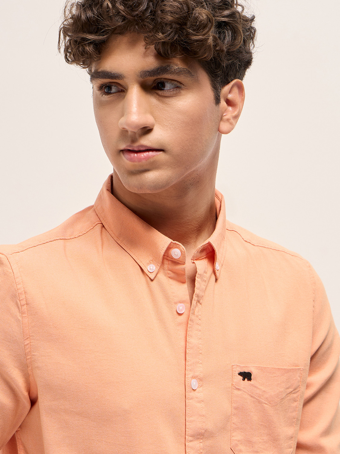 Image of THE BEAR HOUSE Men Solid Casual Orange Shirt