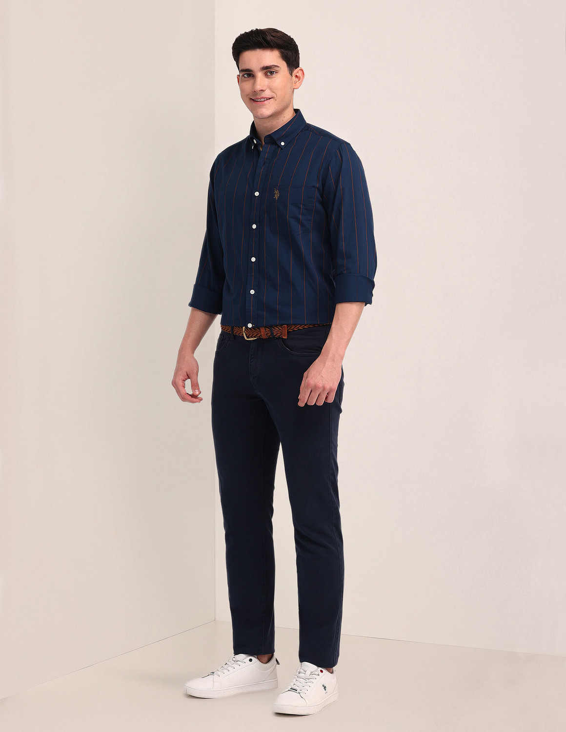 Image of U.S. POLO ASSN. Men Striped Casual Blue Shirt