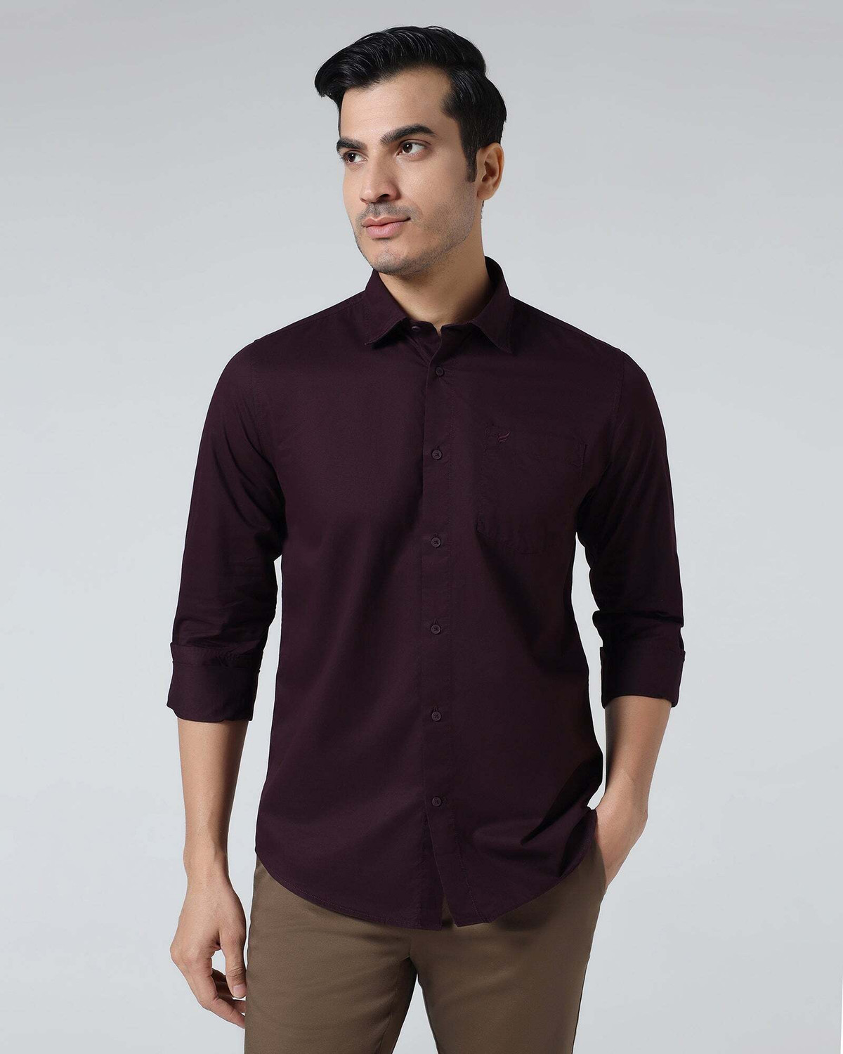 Image of Blackberrys Men Solid Casual Maroon Shirt