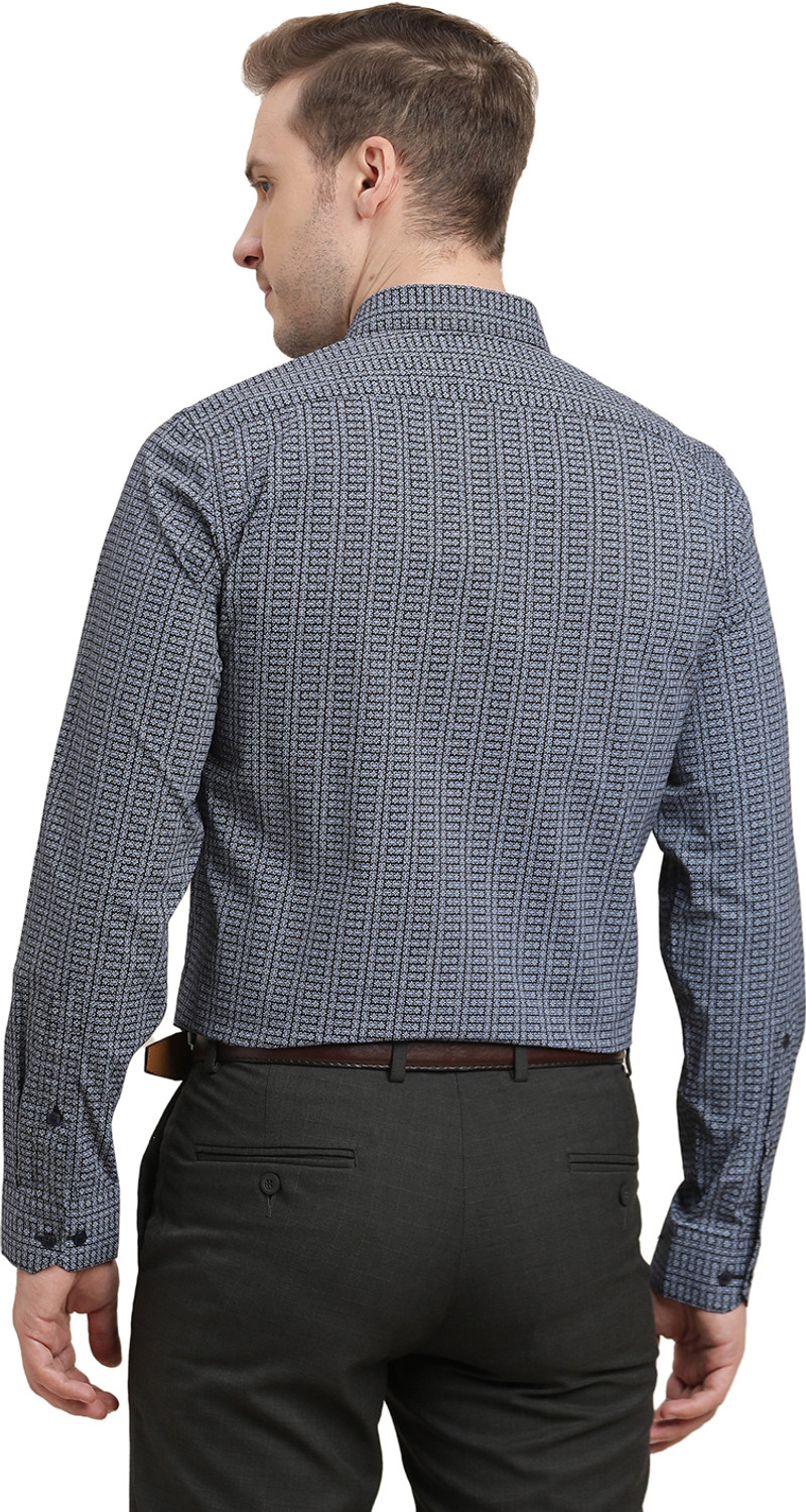 Image of TURTLE Men Printed Formal Blue Shirt