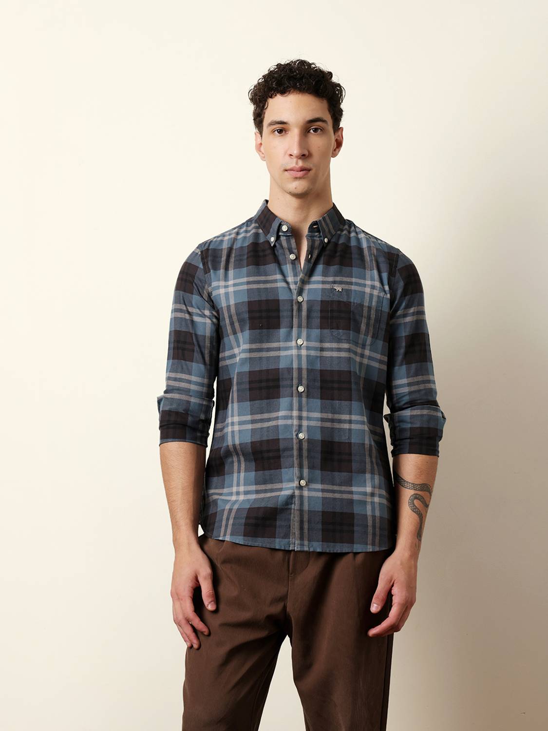 THE BEAR HOUSE Men Checkered Casual Blue Shirt