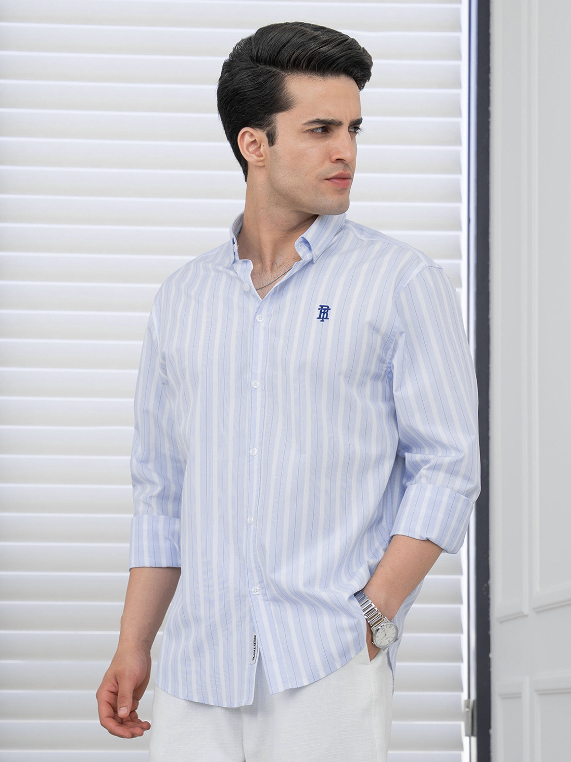 Image of RED TAPE Men Striped Casual Blue Shirt