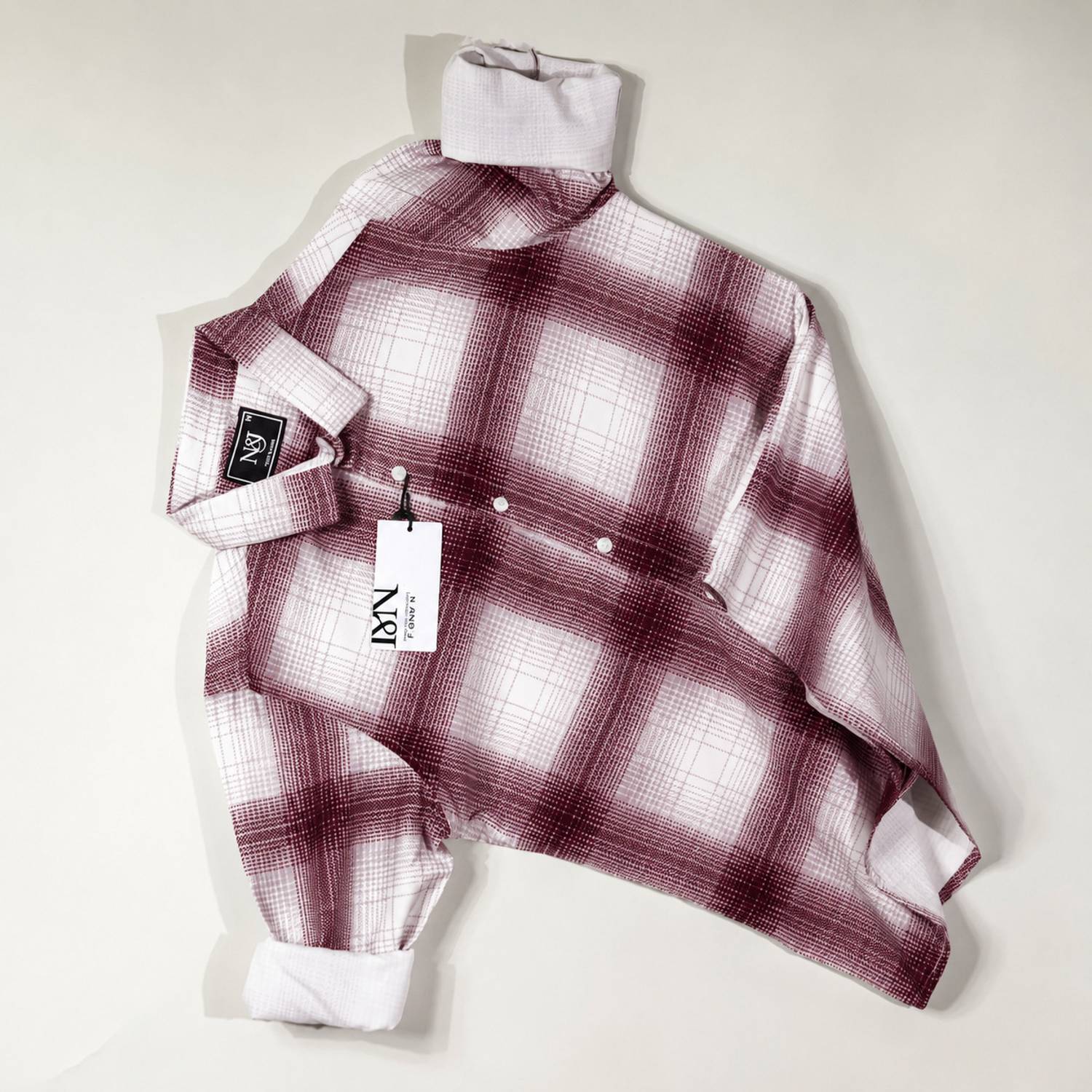 N AND J Men Checkered Casual Maroon, Beige Shirt