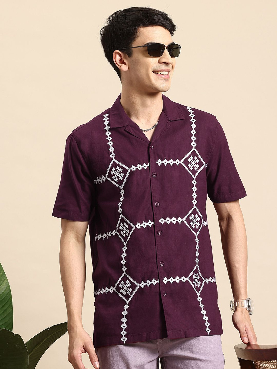 Image of Mast & Harbour Men Self Design Casual Brown Shirt