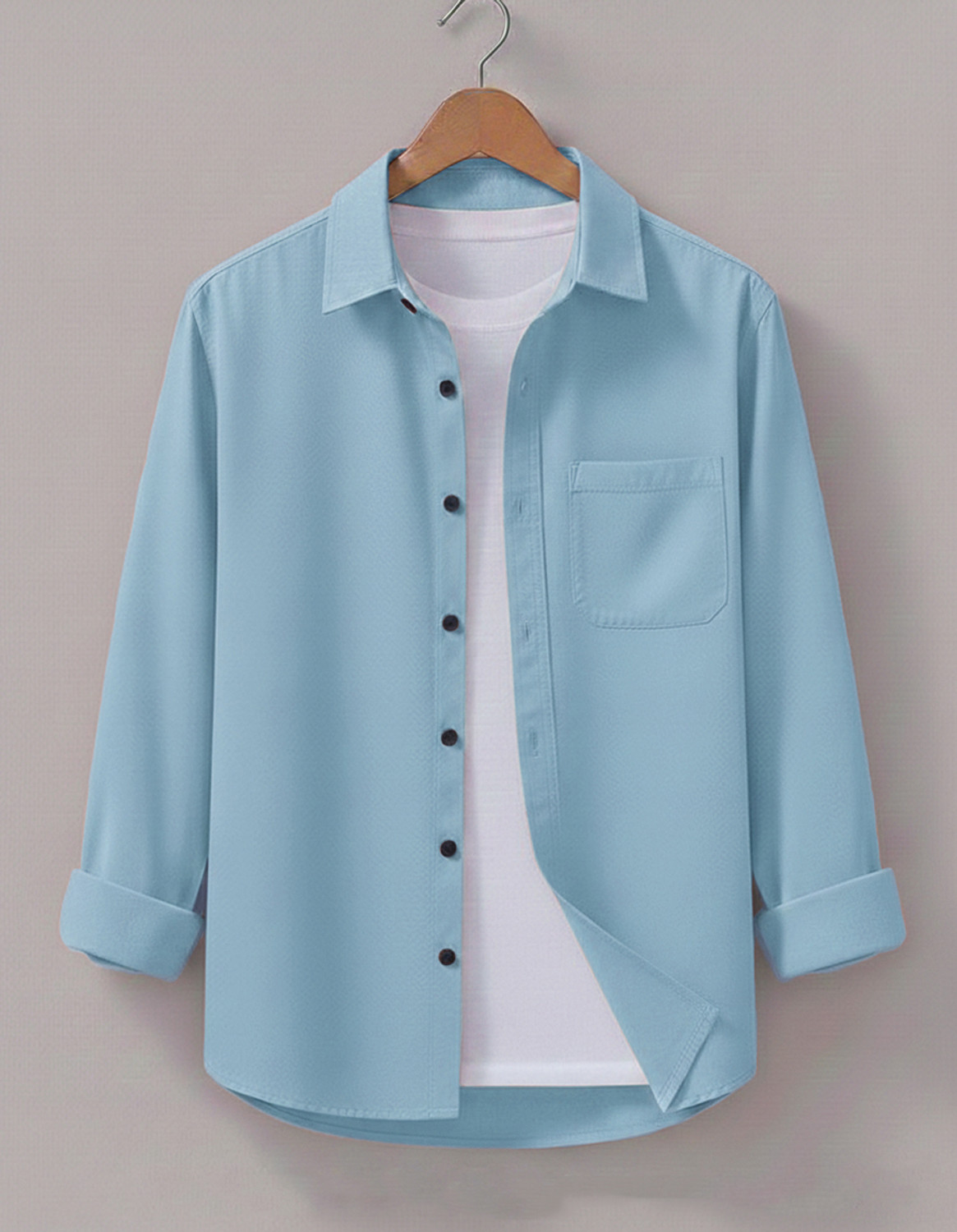 Image of ViRAST FASHION Men Solid Casual Light Blue Shirt