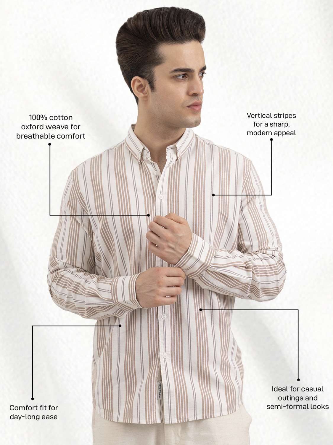 Image of RED TAPE Men Striped Casual Brown Shirt