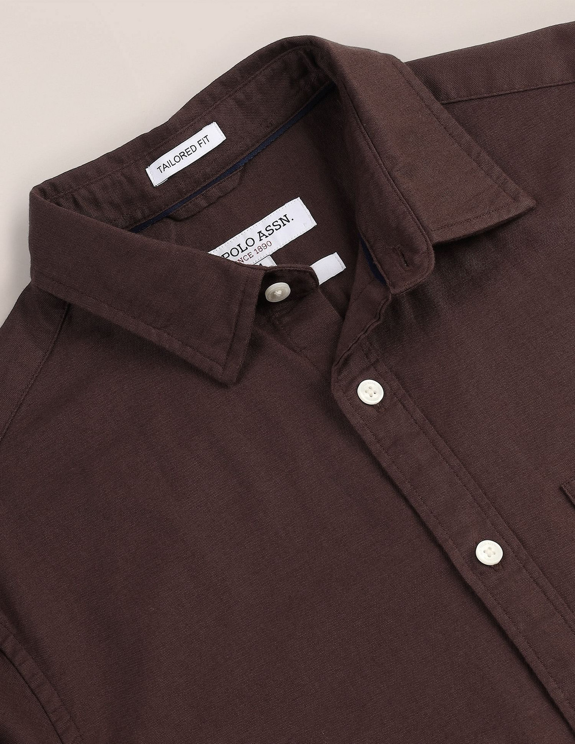 Image of U.S. POLO ASSN. Men Solid Casual Brown Shirt