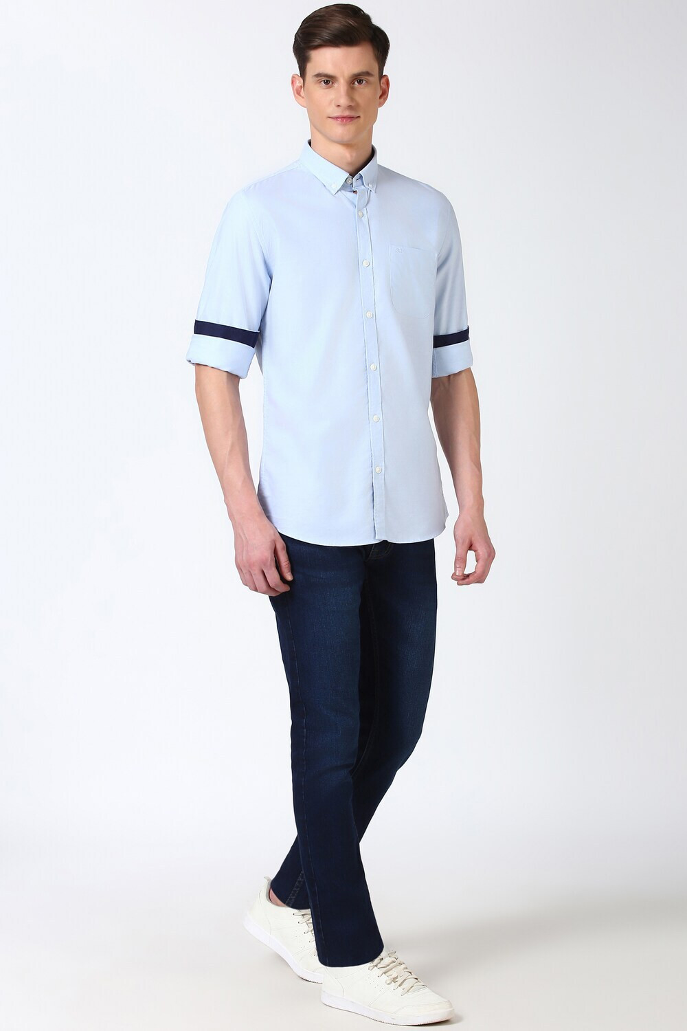 Image of PETER ENGLAND Men Solid Casual Blue Shirt