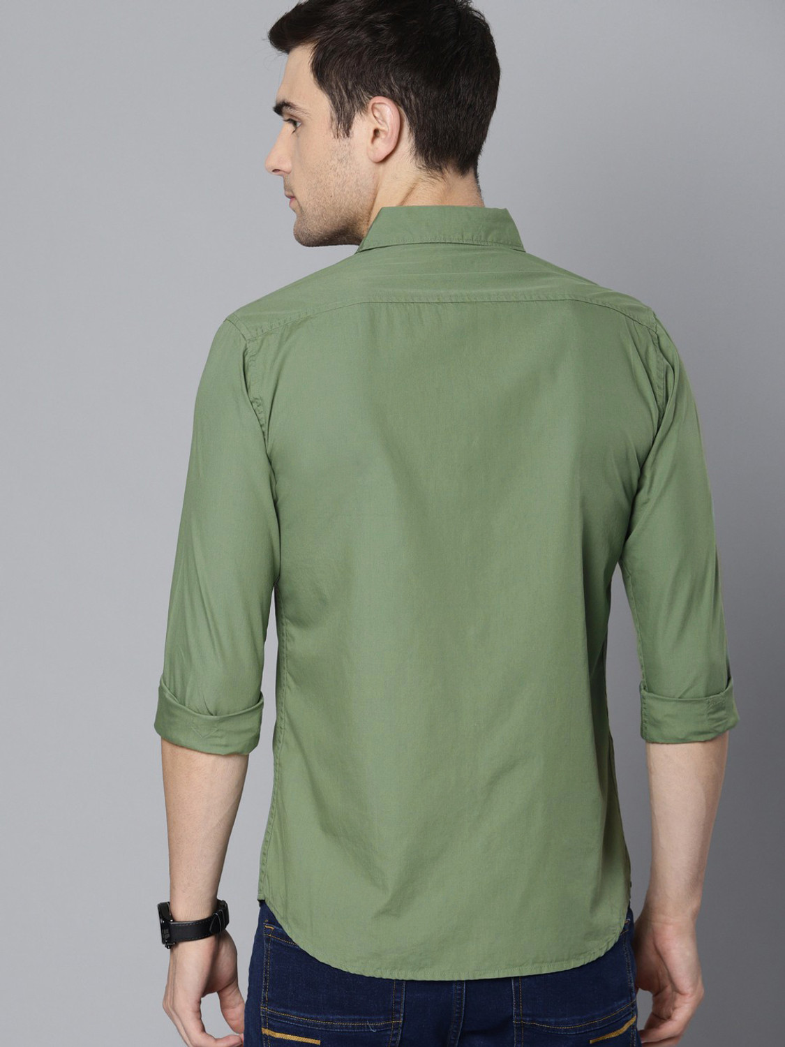 Image of PROVOGUE Men Solid Casual Green Shirt