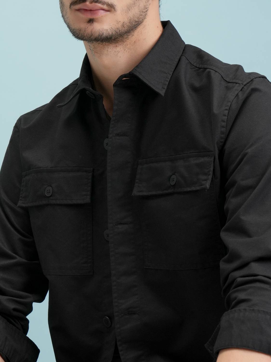 HIGHLANDER Men Black Solid Casual Shirt - Image 5