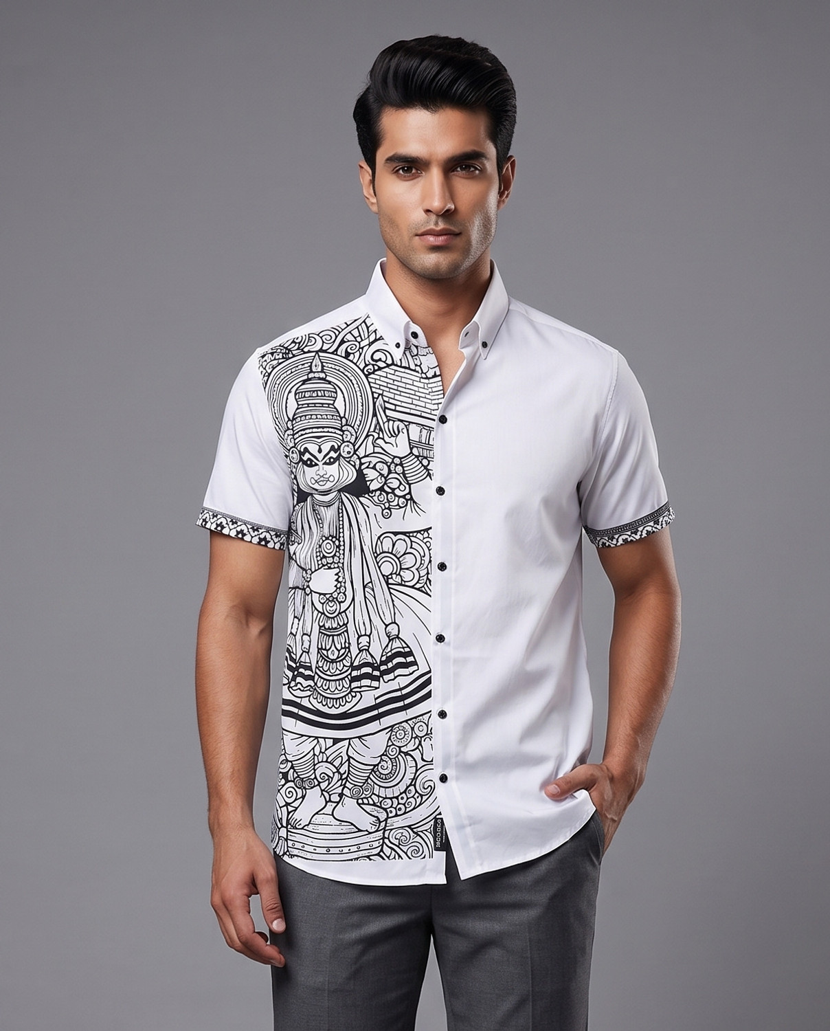 Image of SRI SRINIVASA CREATIONS Men Graphic Print Party White Shirt