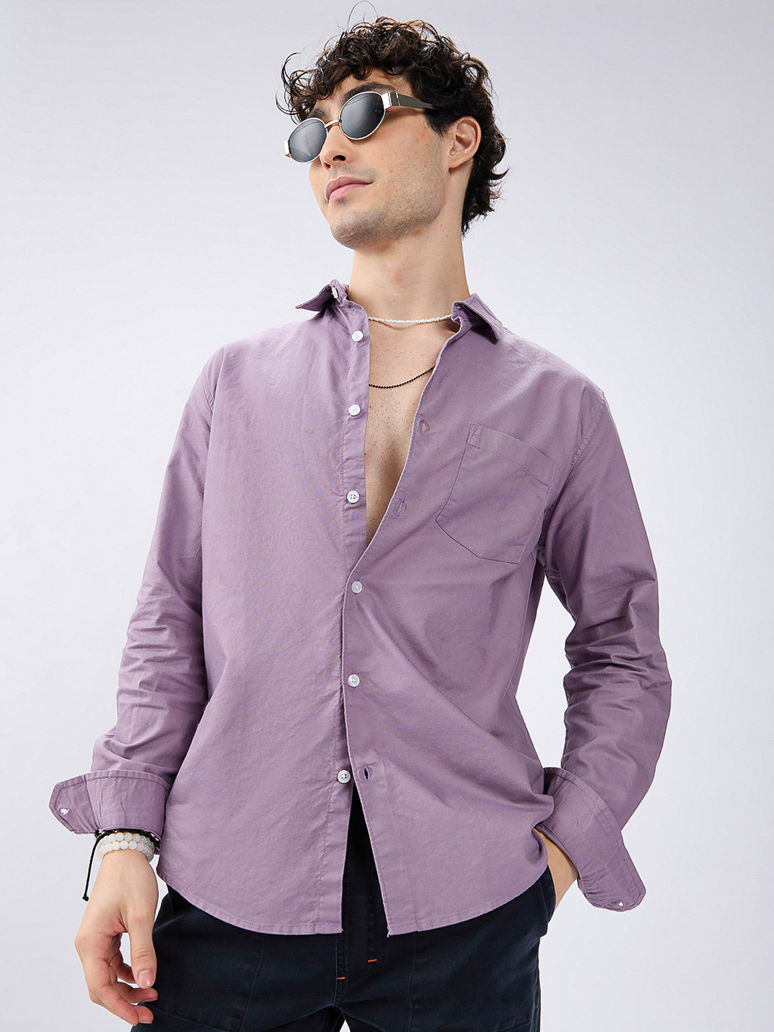 Image of VASTRADO Men Solid Casual Purple Shirt