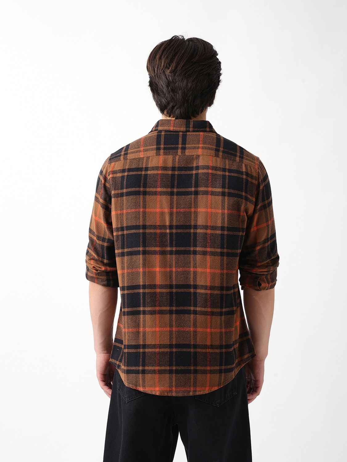 Image of THE BEAR HOUSE Men Checkered Casual Brown Shirt