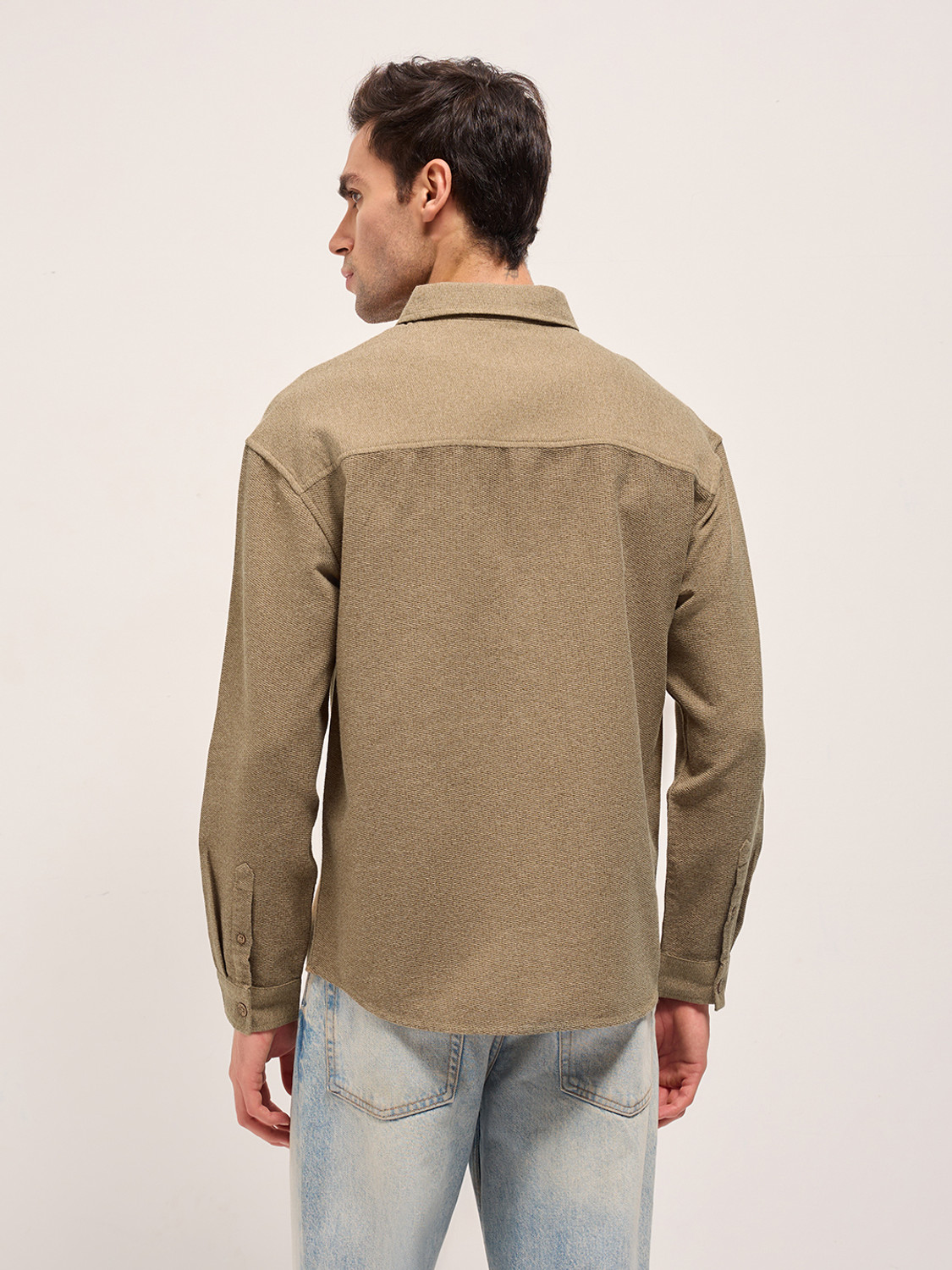 Image of THE BEAR HOUSE Men Solid Casual Beige Shirt